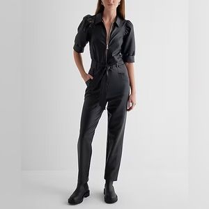 Medium Faux Leather Puff Sleeve Jumpsuit